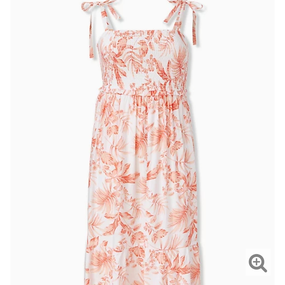Torrid White & Coral Floral Smocked Dress